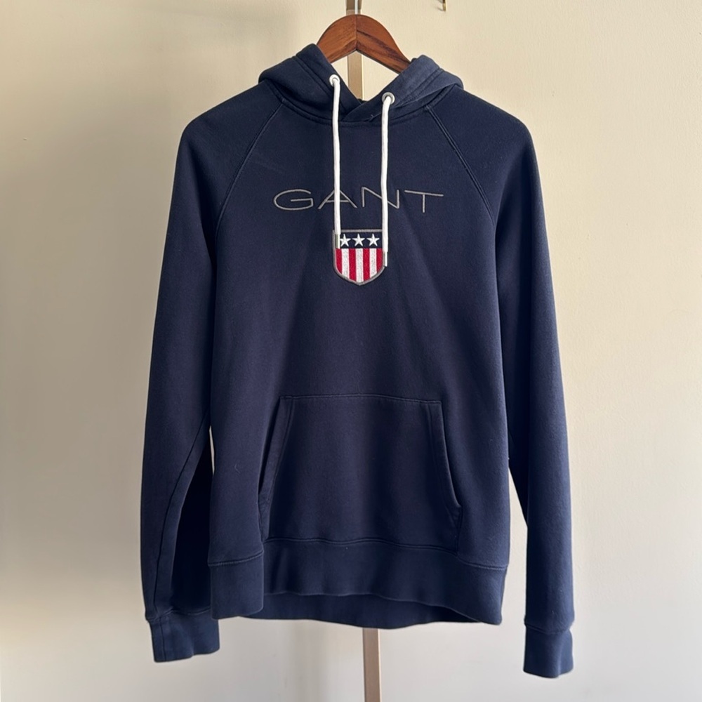 Gant Men’s Navy Blue Hoodie, Size Small, Cotton Blend, Very Good Condition